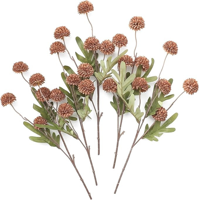 Floroom 5pcs Terracotta Faux Silk Mums Artificial Flowers, Bulk Fake Small Mini Chrysanthemums wi... | Amazon (US)