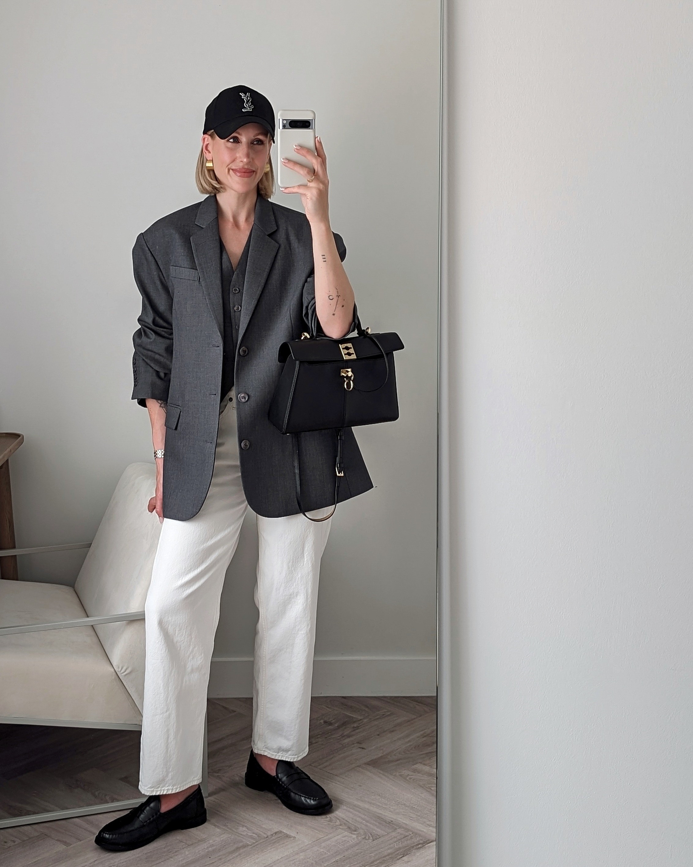 Sporty chic oversized grey blazer, white jeans and loafers outfit - blazer is The Frankie Shop Gelso blazer size S

#LTKSeasonal #LTKU #LTKeurope