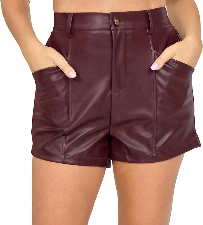 Fooullaide Womens Sexy High Waisted Leather Shorts Stretchy Faux Leather Biker Wide Leg Dressy Sh... | Amazon (US)