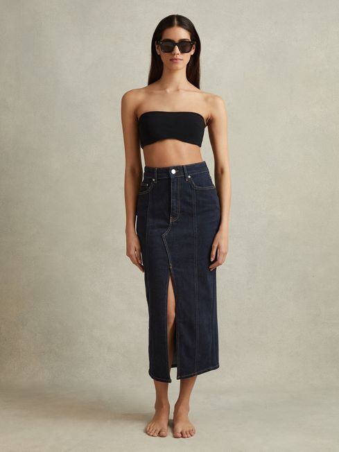 Daila
                High Rise Denim Midi Skirt | Reiss UK