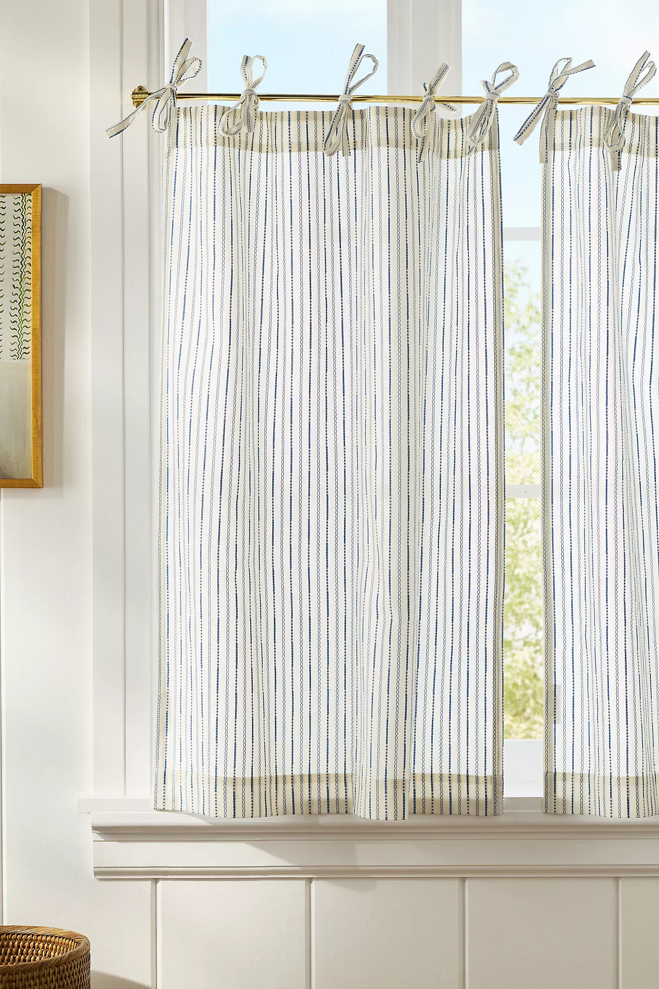 Karin Woven Cotton Blend Striped Tie-Top Cafe Curtain, Set of 2 | Anthropologie (US)