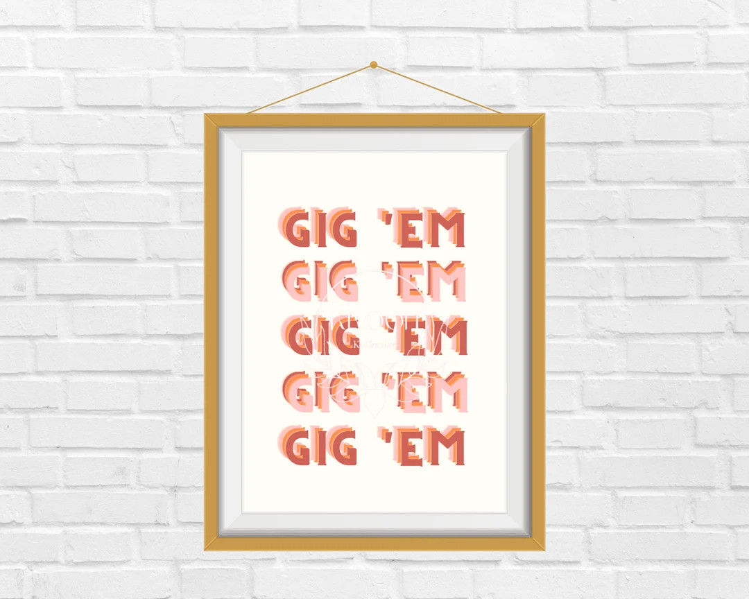 Retro Peachy Gig 'Em Aggies Graphic Art - Digital Download, Printable Wall Art, Housewarming, Cit... | Etsy (US)