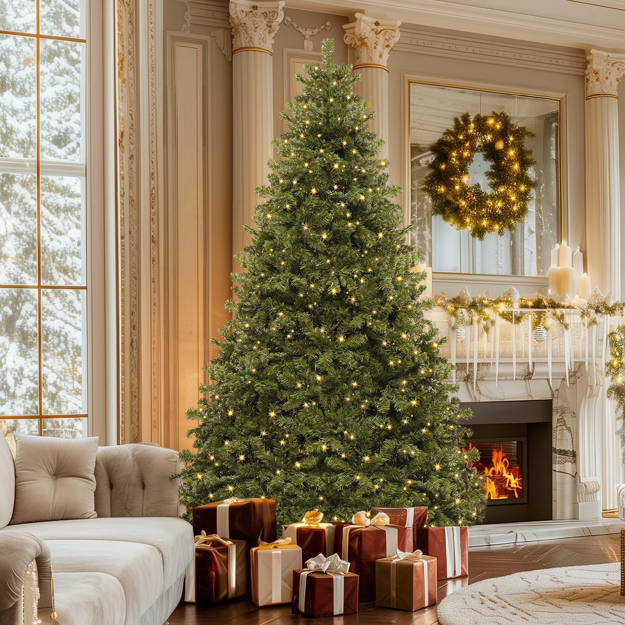 Uforic 6ft Pre-Lit Artificial Christmas Tree,Holiday Decoration Christmas Tree with 880 Branch Tips, 250 Warm Lights, for Home, Office, and Party, Green | Walmart (US)