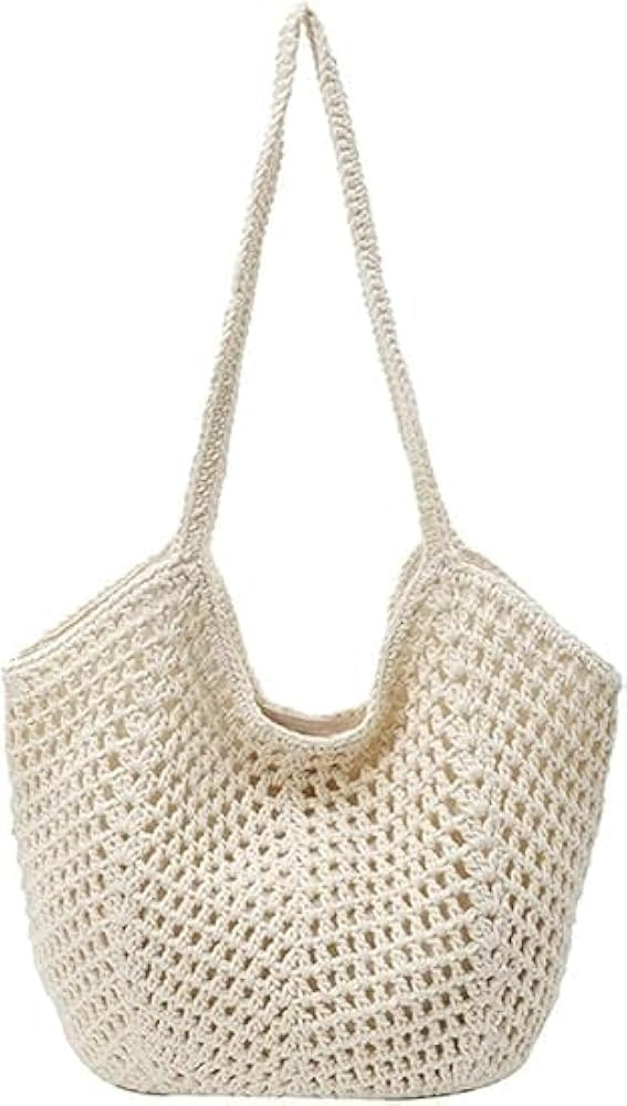 Aesthetic Mesh Beach Tote Bag for Women, Hollow Out Beach Shoulder Purse, Crochet Bags for Holida... | Amazon (UK)