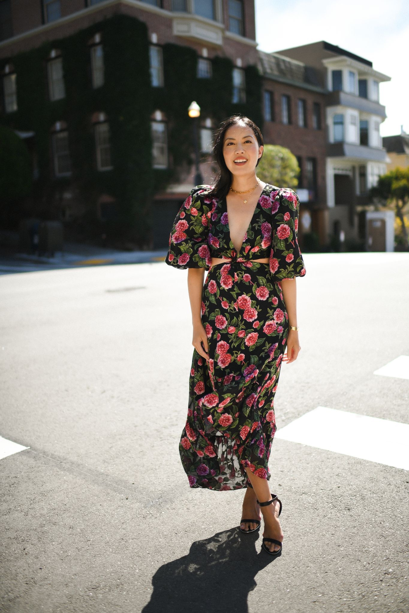 unique pink maxi dress Petal and Pup Women's Ciao Ruffles Maxi Satin Dress