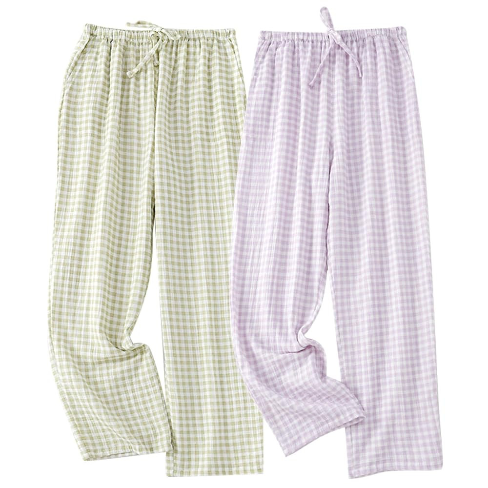 2 Pack Women's Cotton Pajama Bottoms Lightweight Sleep & Lounge Pants Plaid Sleepwear Long Pj Pan... | Amazon (US)