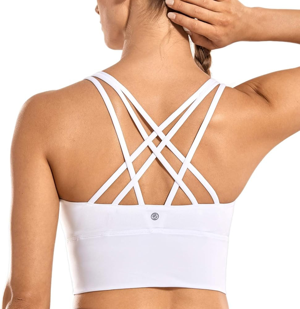 CRZ YOGA Women's Medium Impact Wirefree Padded Strappy Longline Sports Bras | Amazon (US)
