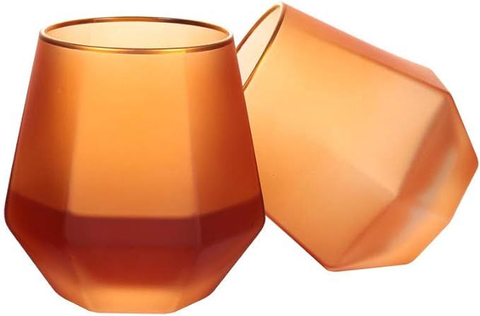 Matte Whiskey Glasses, Elegant Hexagon Gold Edge Plated Wine Glasses Cocktails Tumblers for Bourb... | Amazon (US)