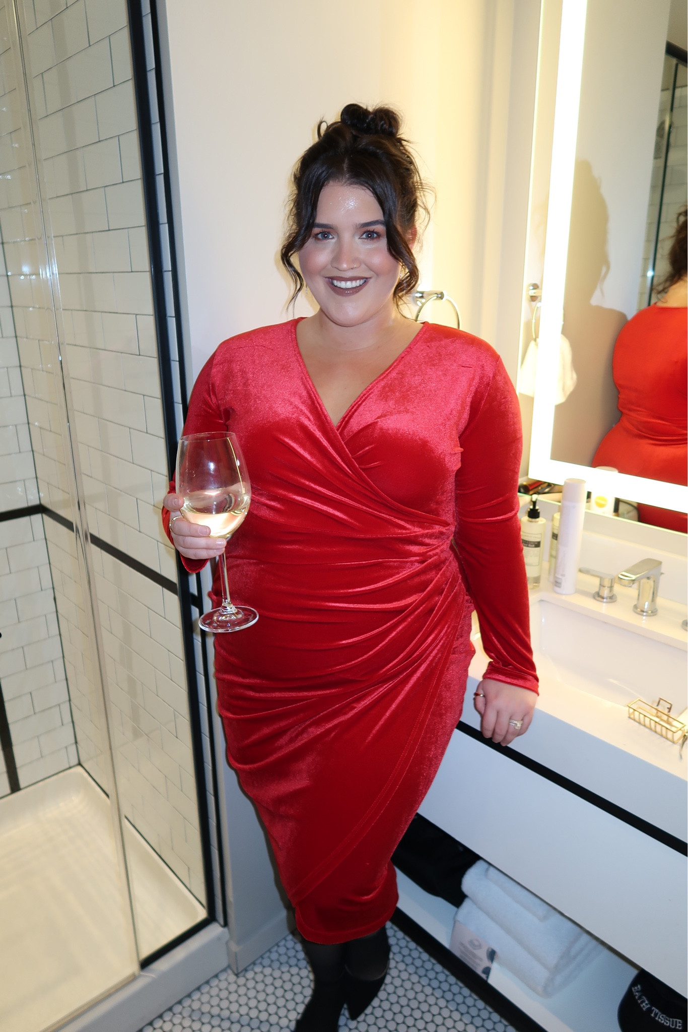 Red velvet holiday party dress ❤️ Size XXL plus 
Fleece lined tights were perfect for the Chicago temps 

#LTKHoliday #LTKPlusSize #LTKSeasonal