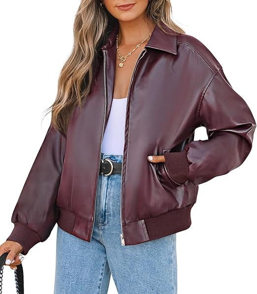 MEROKEETY Women's Oversized Faux Leather Jacket Fall Winter Zip Up Motorcycle Coats Fashion Outfi... | Amazon (US)