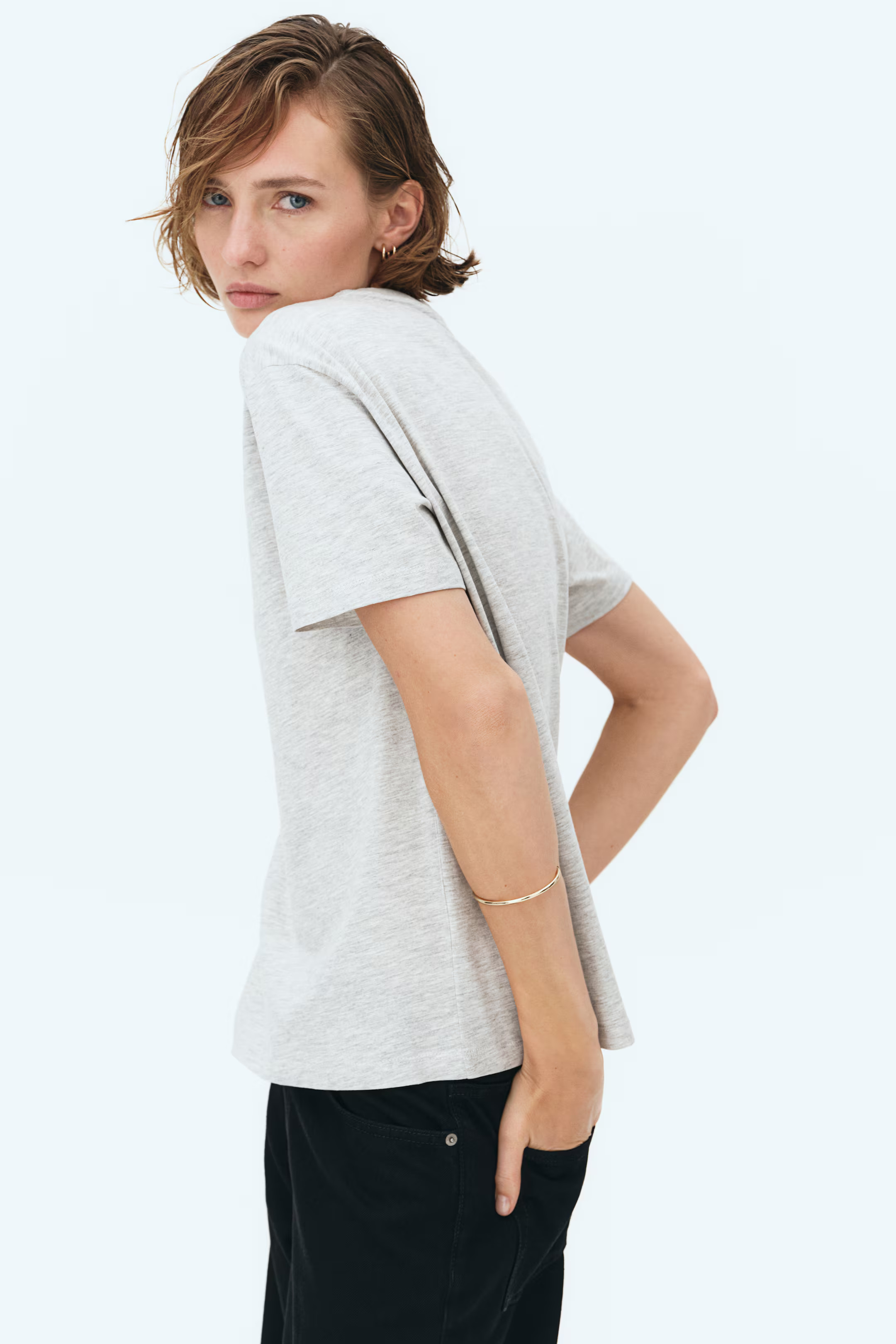 Cotton T-shirt - Light grey marl - Ladies | H&M GB | H&M (UK, MY, IN, SG, PH, TW, HK)