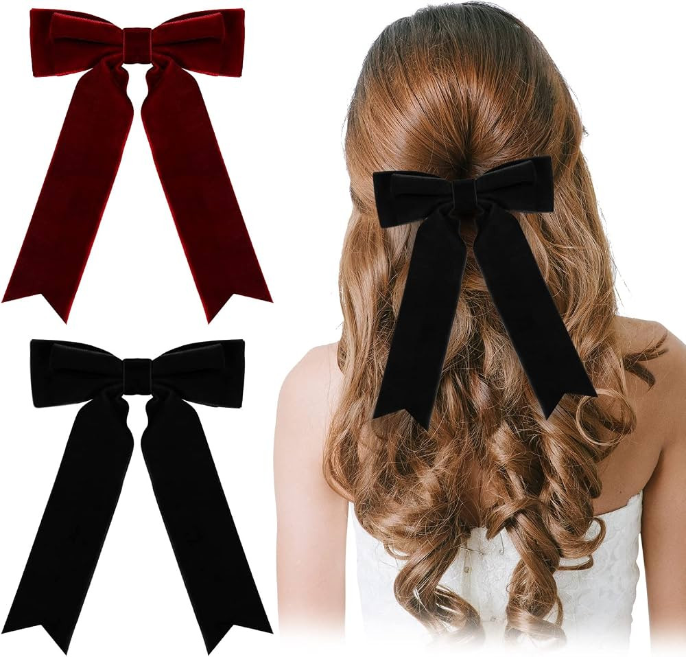 Swallow Tail Velvet Hair Accessories Classy Bow Hair Ties Elegant Hair Clips for Mom Black and Bu... | Amazon (US)