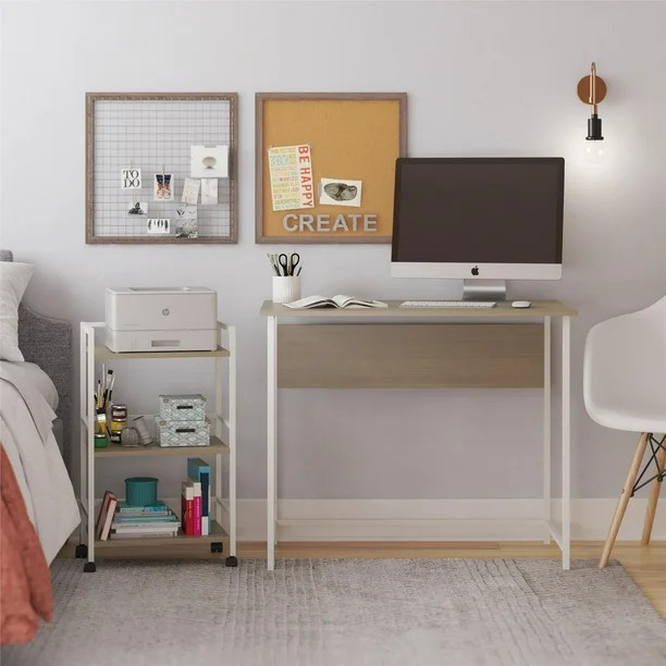 Mainstays Bryant Desk with Rolling Cart, Pale Oak/White | Walmart (US)