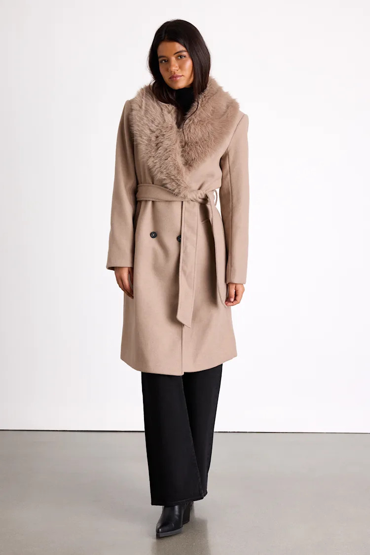 Cantrell Taupe Double-Breasted Faux Fur Coat | Lulus