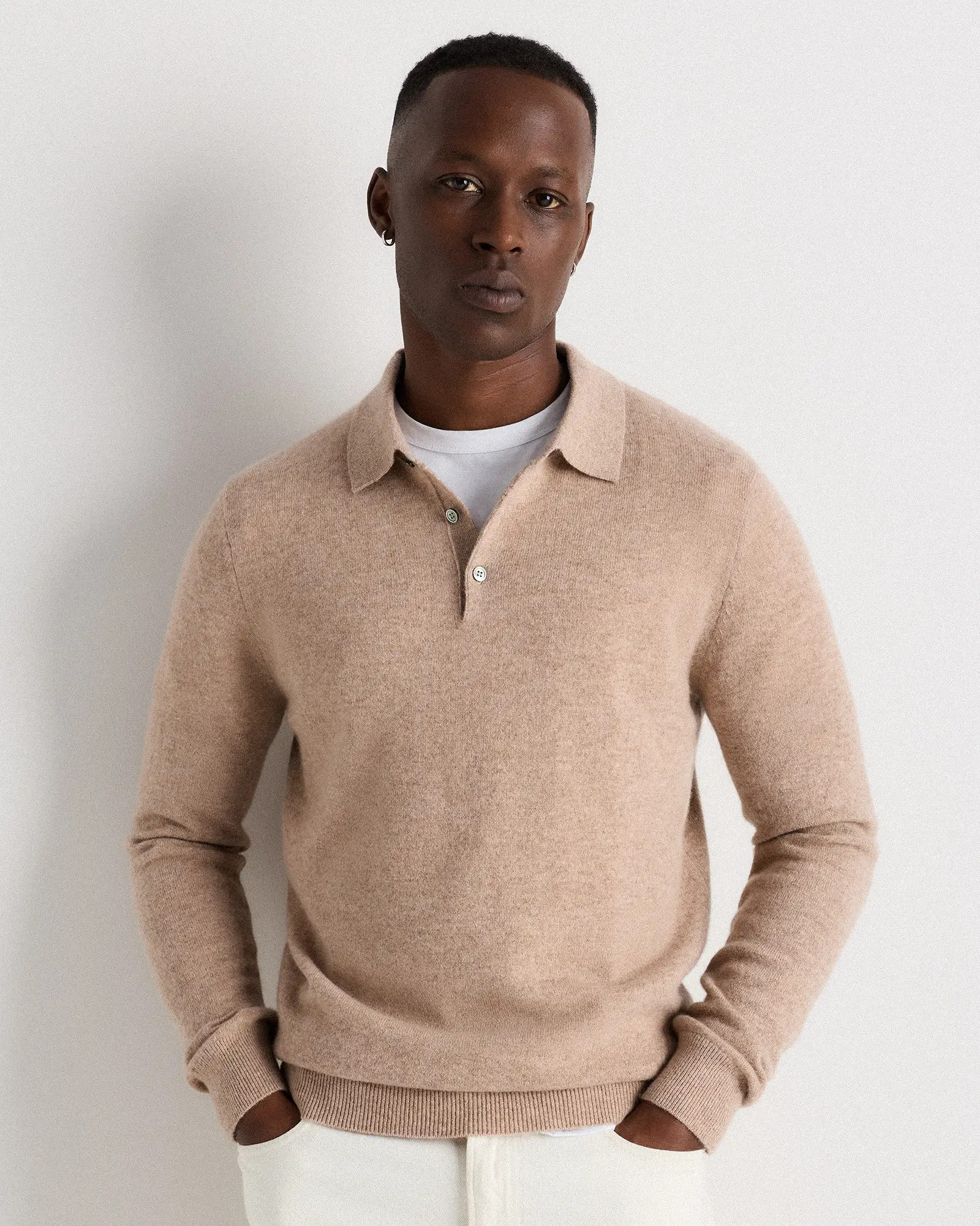 Mongolian Cashmere Polo Sweater in Oatmeal | Quince
