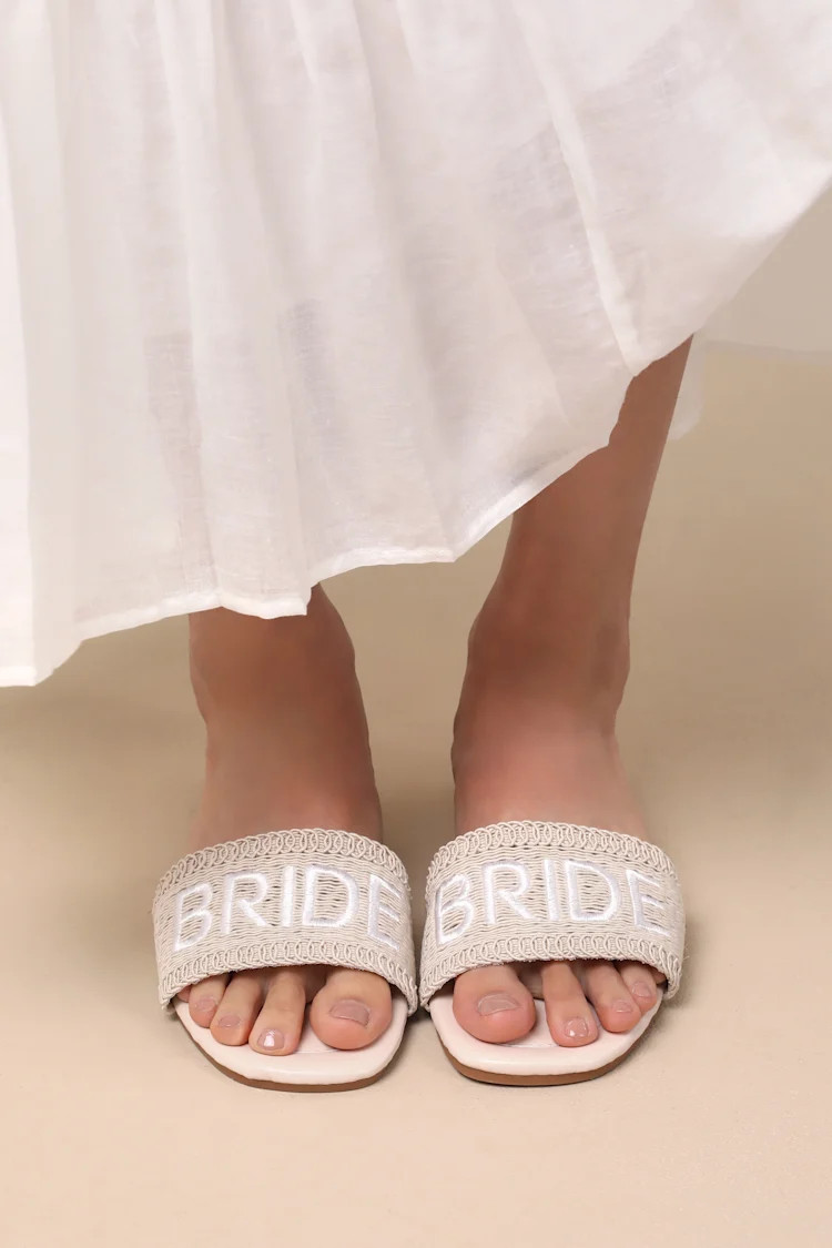 Vincentia Beige Bride Woven Slide Sandals | Lulus