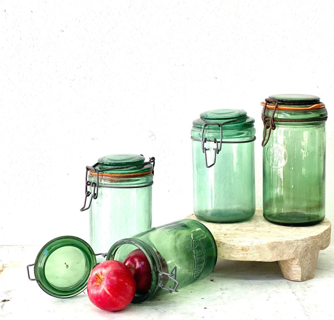 Vintage French l’Idele Canning Jars, Durfor Green Glass French Canning Jars, Le Parfait Canning... | Etsy (US)
