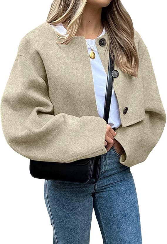 CHARTOU Women Cropped Wool Blend Pea Coat Short Jacket Peacoat Long Sleeve Button Down Crop Jacke... | Amazon (US)