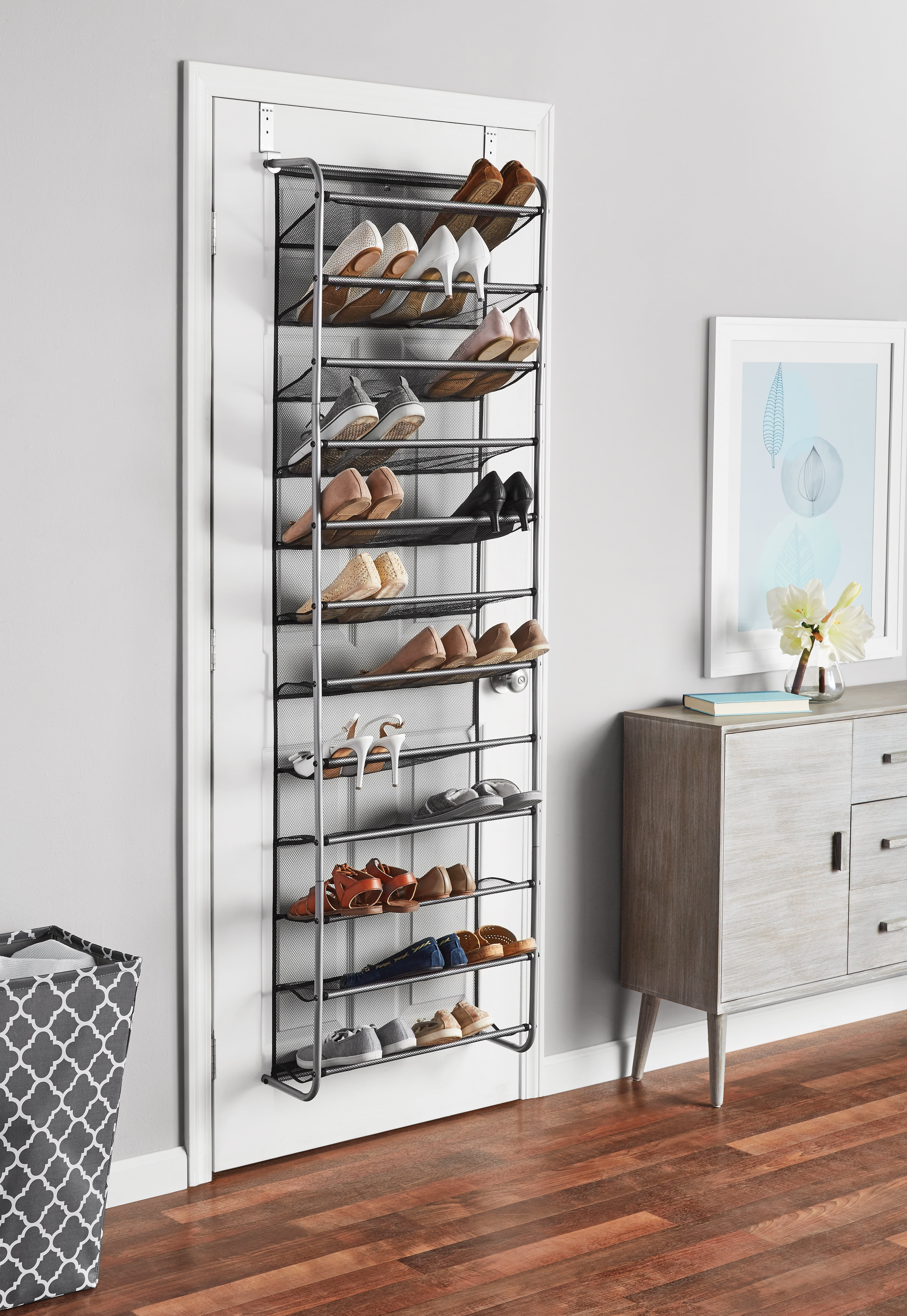Mainstays 12-Tier over the Door Shoe Rack for 36 Pairs, Metal, Gray | Walmart (US)