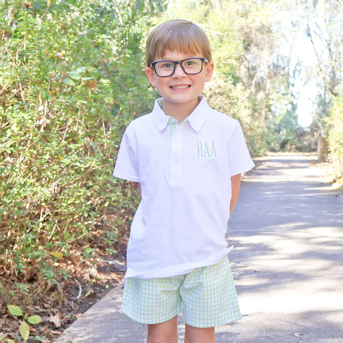 Spring Days Light Green Gingham Polo Short Set | Classic Whimsy