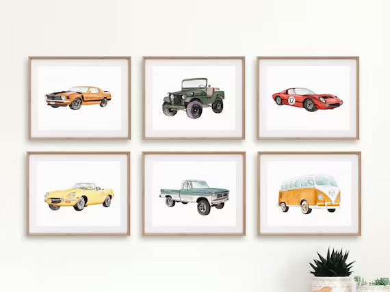 Classic Car Prints Car Wall Decor Car Nursery Theme - Etsy | Etsy (US)