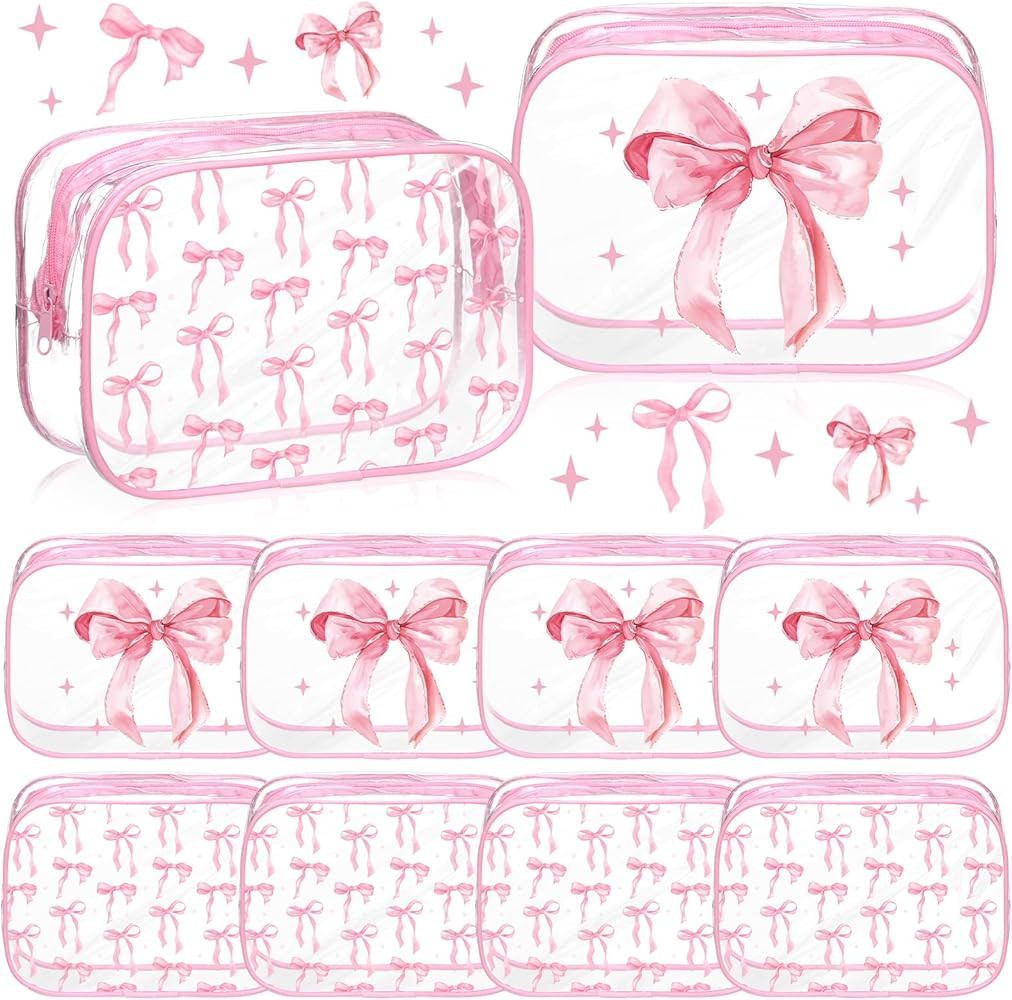 Kacctyen 10 Pcs Pink Bow Clear Makeup Bags Valentine/Galentines Day Coquette Cosmetic Bag Women G... | Amazon (US)