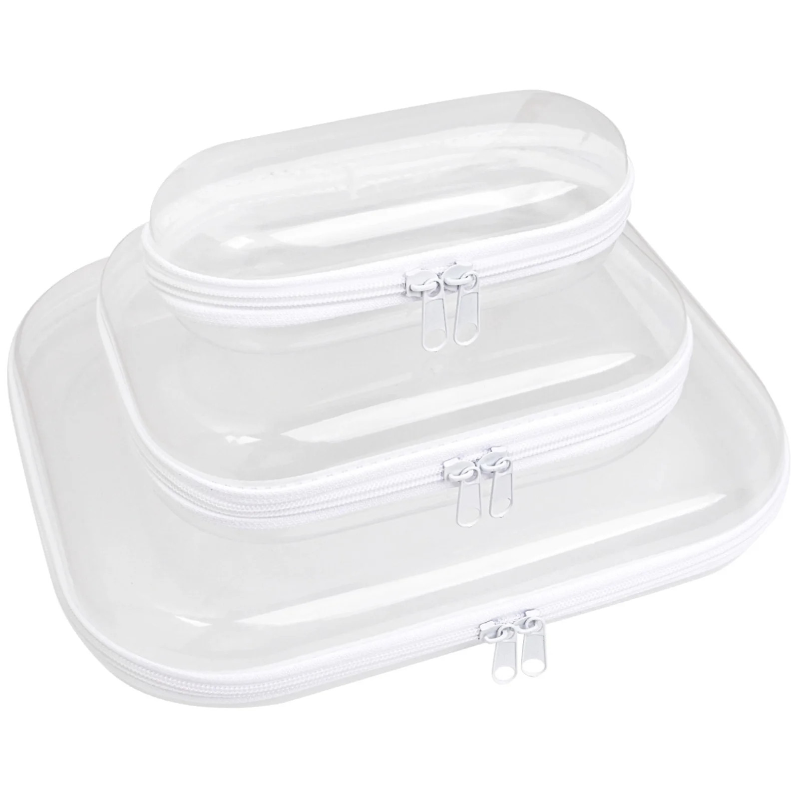 3 PCS Hard Shell Clear Zipper Pouches, 3 Sizes Zippered Cases for Travel and Storage, Clear Hard ... | Walmart (US)