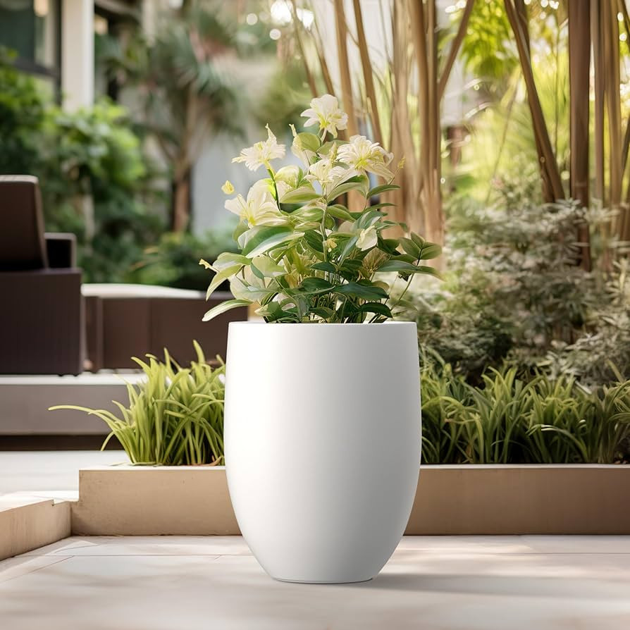 Kante 21.7" H White Concrete Tall Planter, Large Outdoor Indoor Decorative Pot with Drainage Hole... | Amazon (US)