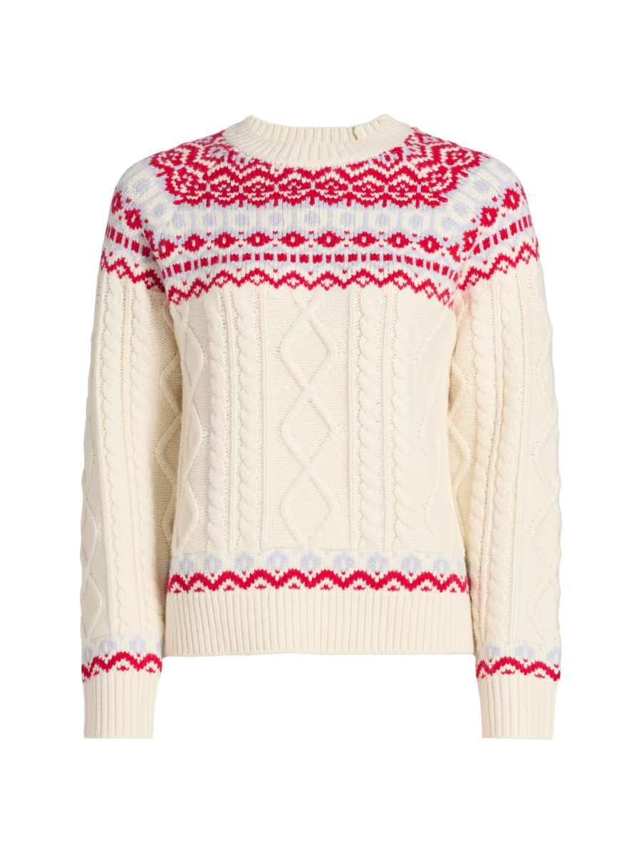 Fair Isle-Style Cable-Knit Crewneck Sweater | Saks Fifth Avenue