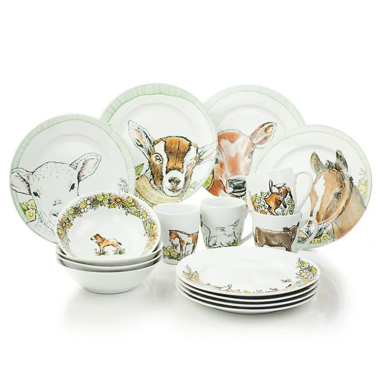 Everything Kitchens 16-Piece Dinnerware Set with Mugs | Barnyard Baby Animals | Walmart (US)