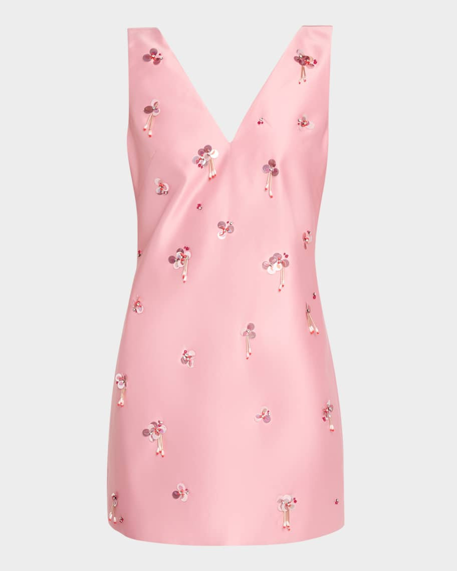 Tanya Taylor Halston Embellished Satin Mini Dress | Neiman Marcus