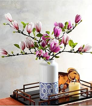 Elegant Artificial Magnolia Flower Stems(Not Included Vase), Half-Bloom Faux Magnolia Branches fo... | Amazon (US)