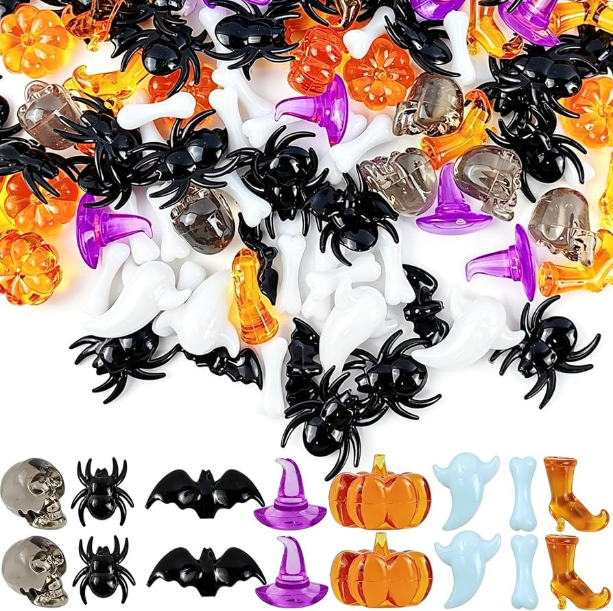 YOOHUA 310PCS Halloween Sensory Bin Filler, Mini Acrylic Pumpkin Ghost Skull Gems Vase Fillers fo... | Amazon (US)