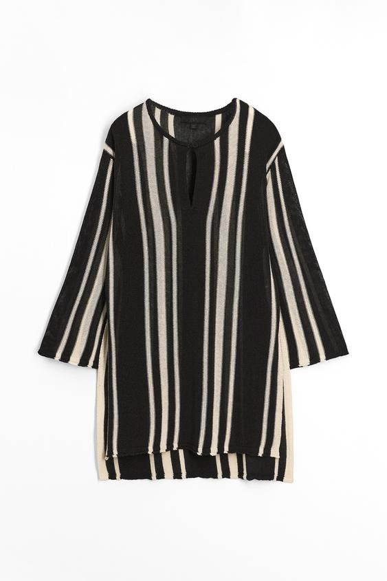 STRIPED KNIT TUNIC WITH LINEN | Zara UK