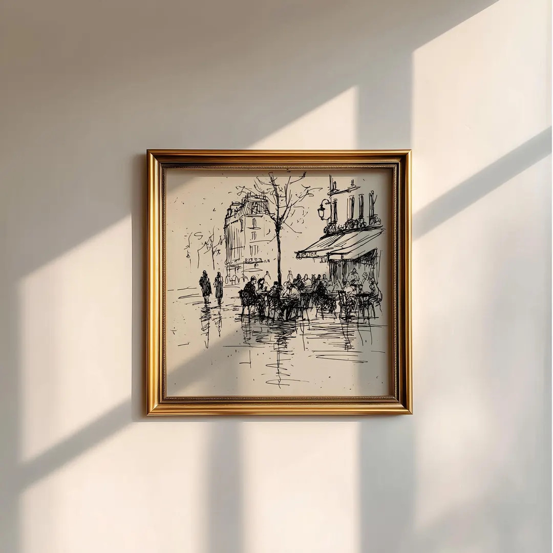 Vintage Paris Cafe Sketch Print, Minimalist Cityscape Line Drawing Printable Wall Art, French Lan... | Etsy (US)
