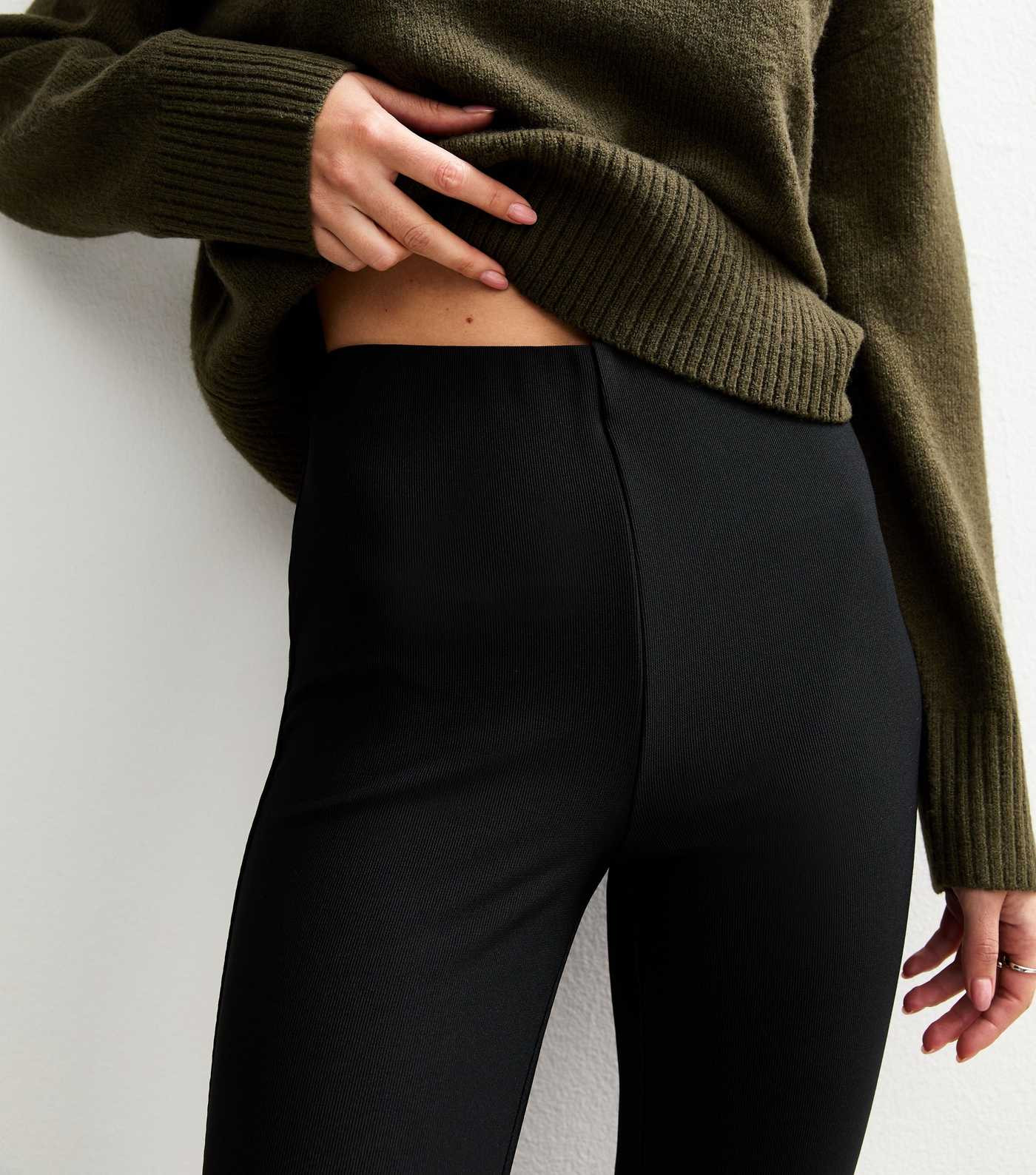 Black Ribbed Flared Trousers | New Look | New Look (UK)