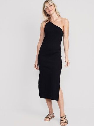 Fitted One-Shoulder Double-Strap Rib-Knit Midi Dress for Women | Old Navy (US)