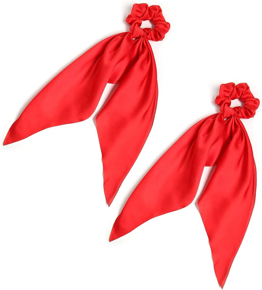 Pack of 2 Knotted Bow Hair Scrunchies Elastic Hair Scarf Black Hair Ties Bands Satin Hair Ribbon ... | Amazon (US)