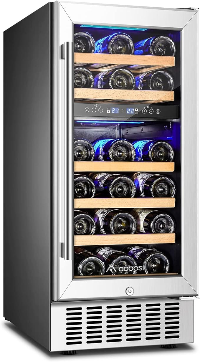 AAOBOSI 【Upgraded】 15 Inch Wine Cooler, 28 Bottle Dual Zone Wine Refrigerator with Stainless ... | Amazon (US)