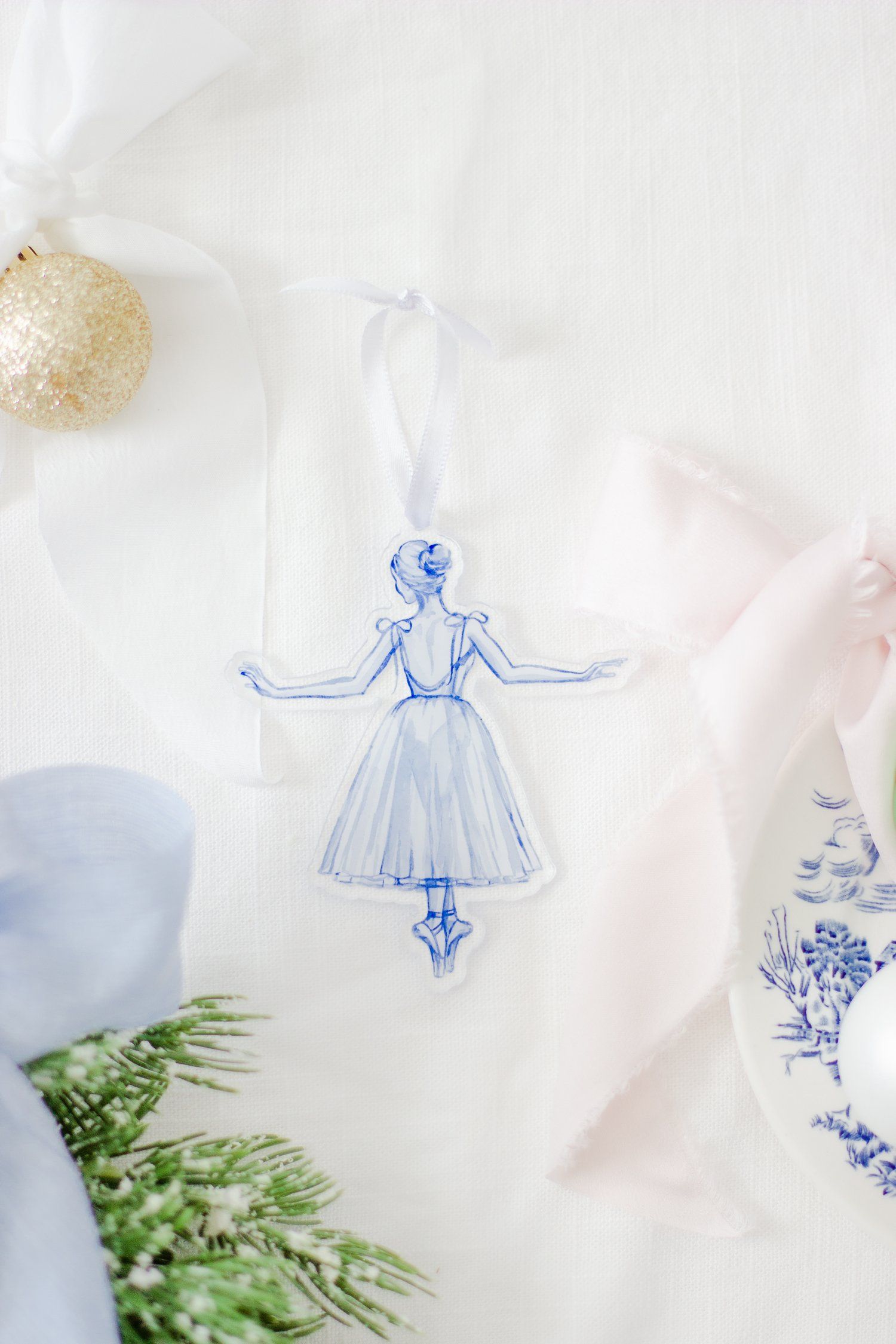 Blue and White Ballerina en Pointe Watercolor Ornament — Simply Jessica Marie | Simply Jessica Marie