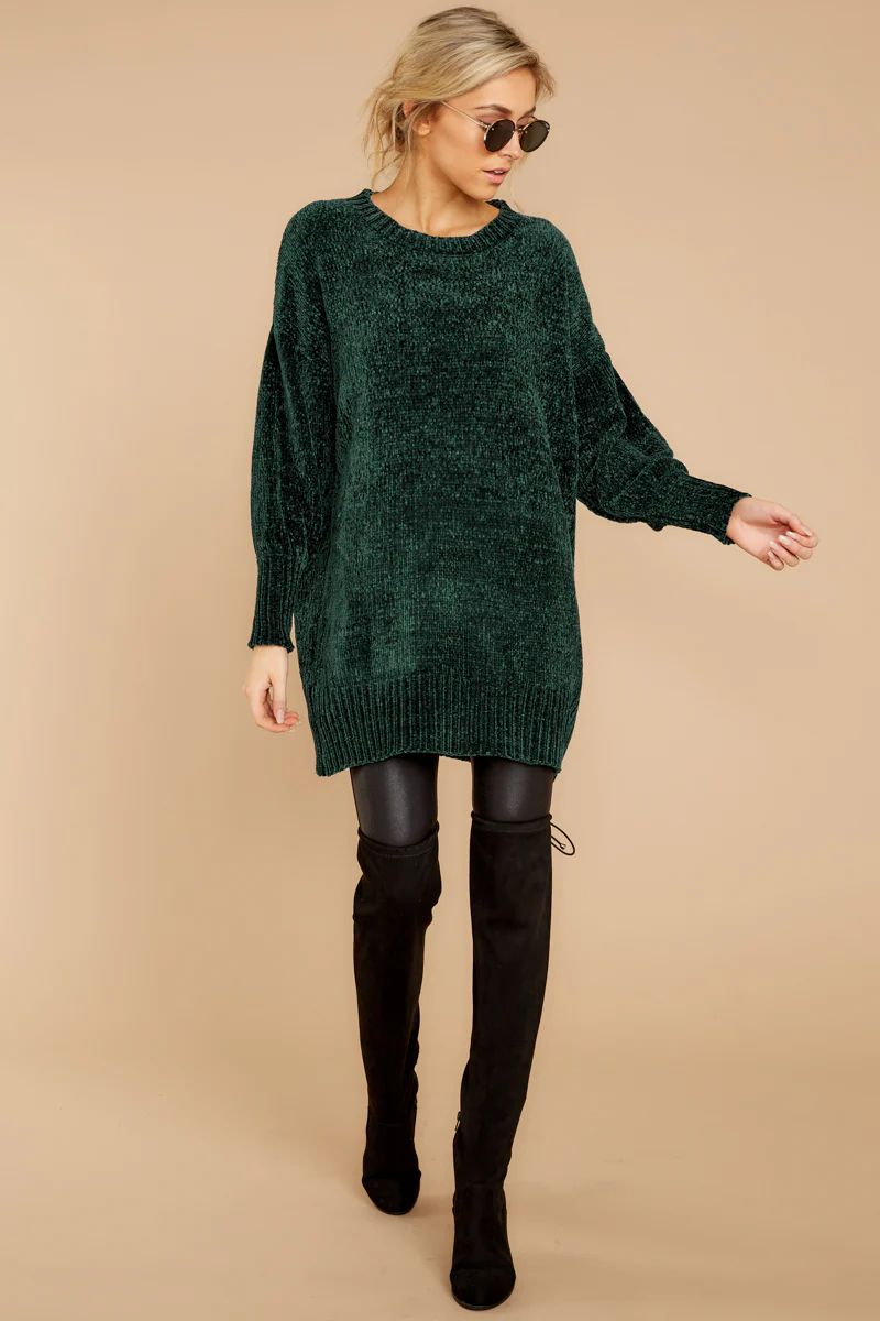 Such A Simple Ordeal Hunter Green Chenille Sweater | Red Dress 