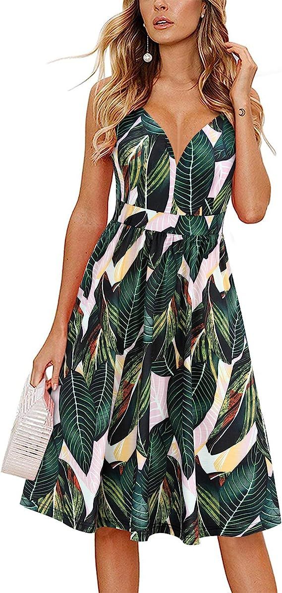 ULTRANICE Women's Summer Sexy Deep V Neck Floral Party Dresses with Pocket | Amazon (US)