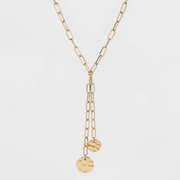Linked Chain and Discs Long Necklace - A New Day&#8482; Gold | Target