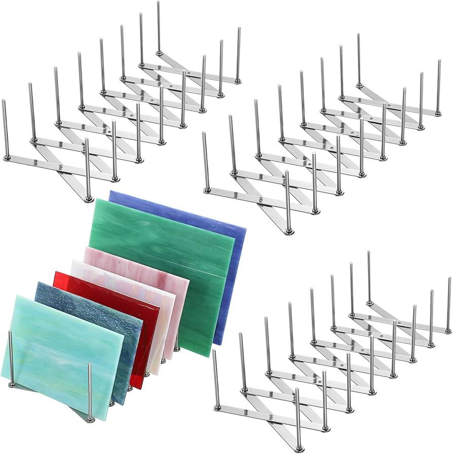 GUSHBIN Stained Glass Holder Stand 4 Packs Stained Glass Storage Organizer Adjustable Dish Organi... | Amazon (US)