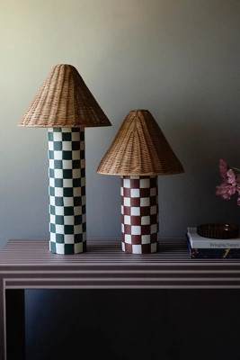 Merve Kahraman Ceramic Checkered Rattan Table Lamp | Anthropologie (US)