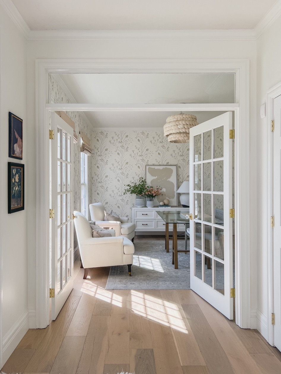 Home office, Serena and lily, Target studio McGee, home decor, entryway, accent chair, area rug, desk, chandelier, wallpaper, spring decor 

#LTKstyletip #LTKSeasonal #LTKhome