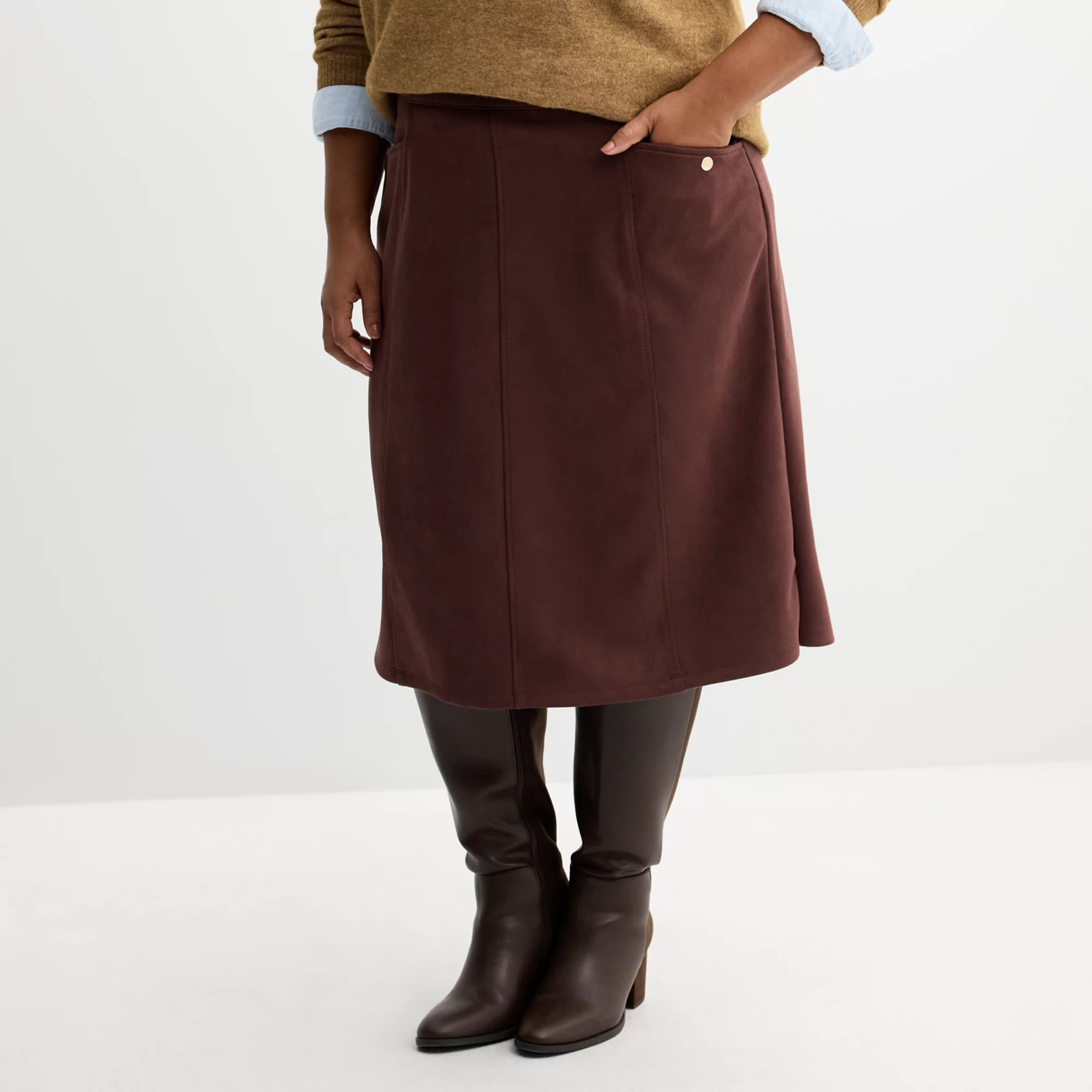 Plus Size Croft & Barrow® Faux Suede Midi Skirt | Kohl's