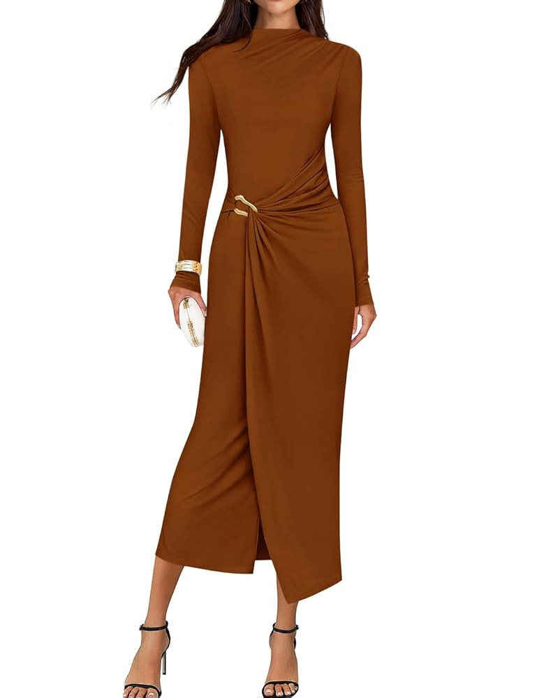 ZESICA Women's 2025 Fall Long Sleeve Bodycon Dress Mock Neck Wedding Guest Cocktail Party Long Mi... | Amazon (US)