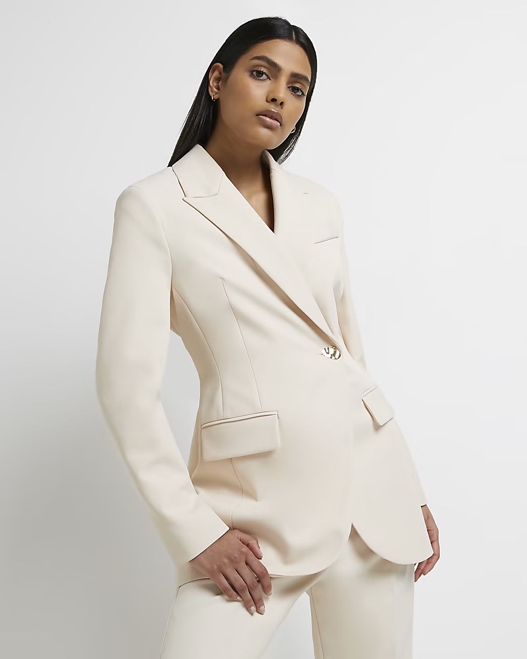 Cream wrap over tailored blazer | River Island (UK & IE)