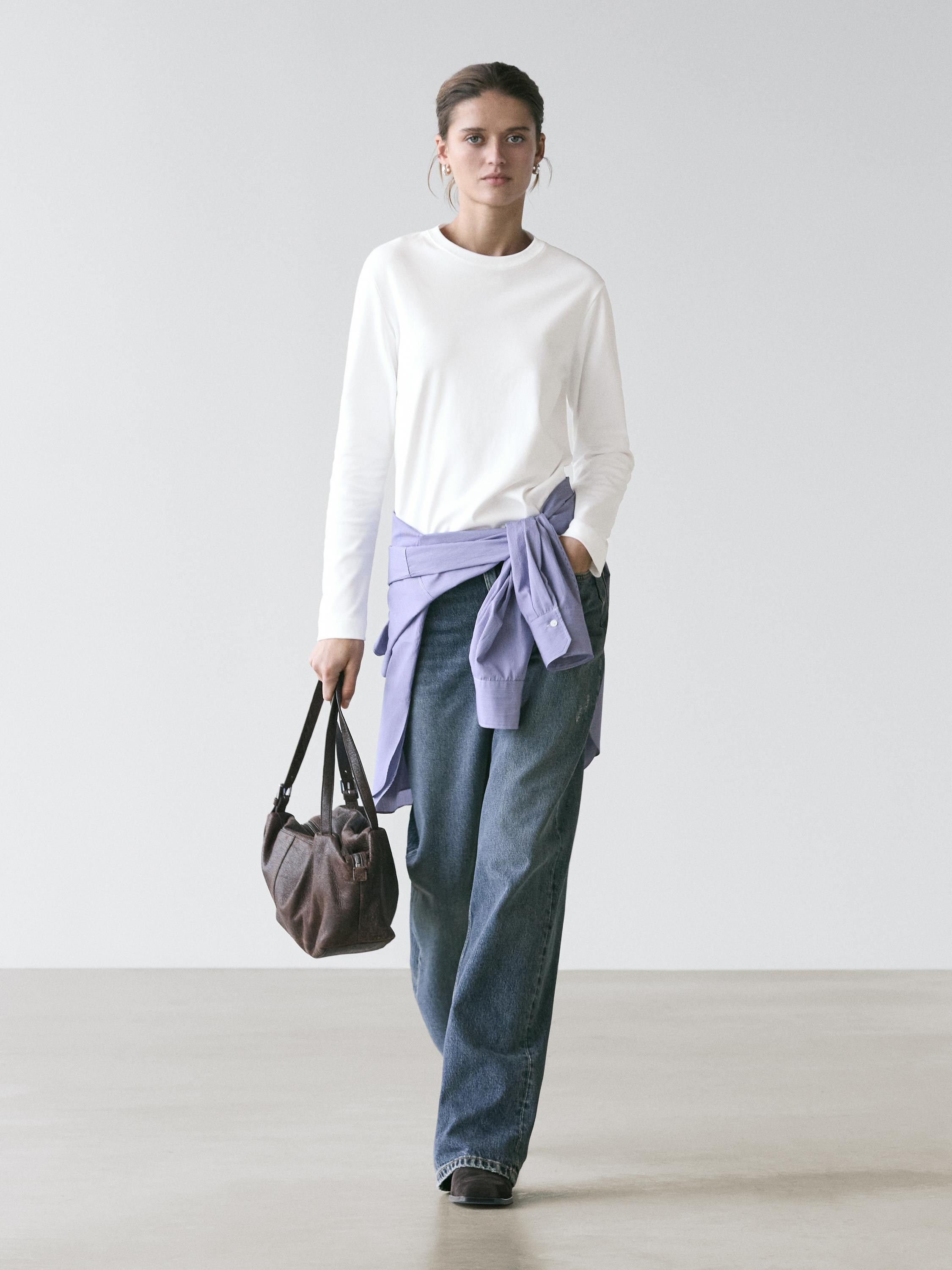 100% cotton interlock long sleeve T-shirt | Massimo Dutti UK